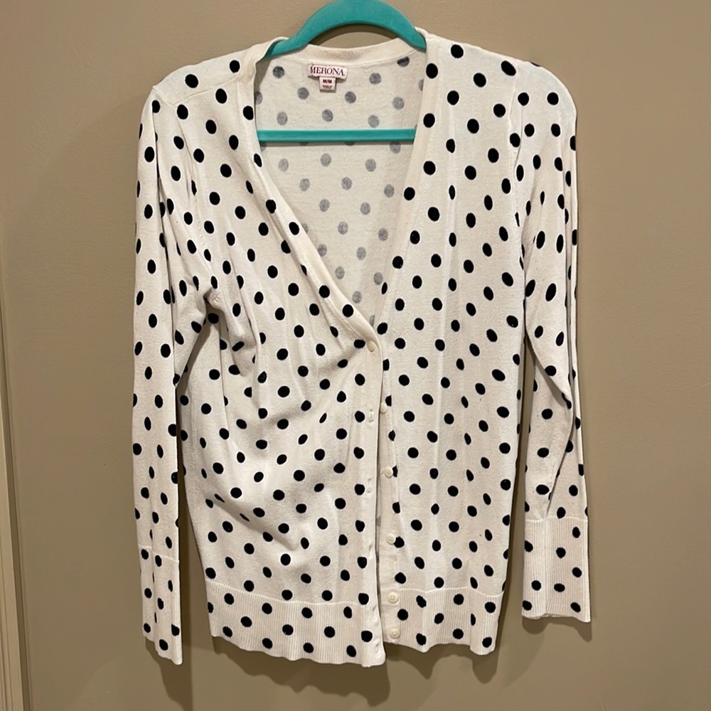 Merona white with black polka dot cardigan